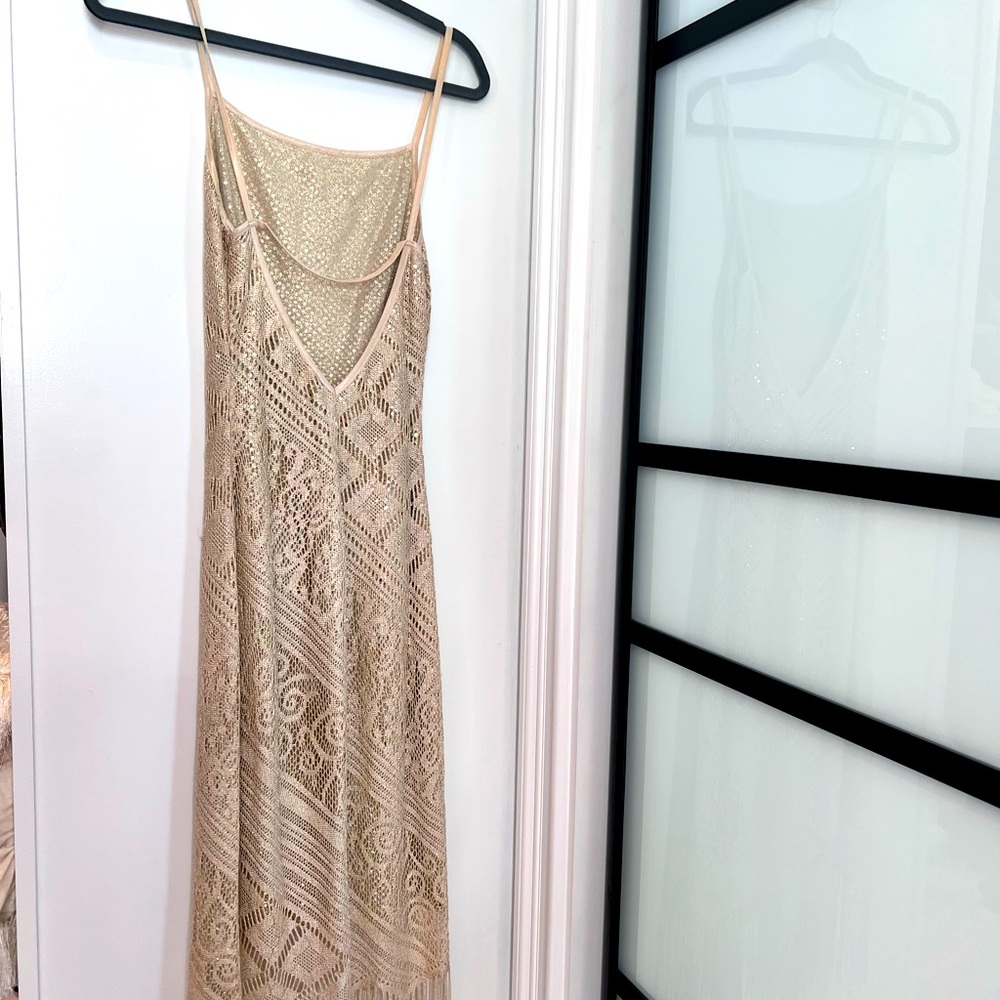 Gold fringe lace dress